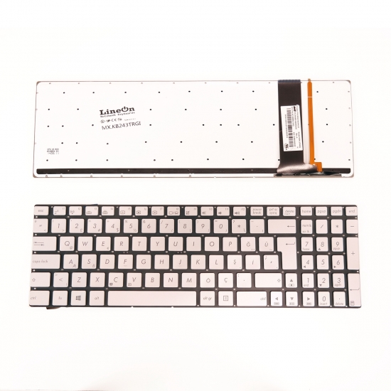 Asus N550 Uyumlu Gümüş Klavye Işıklı