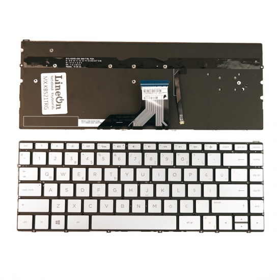 HP Spectre X360 13-AE 13-BF Notebook Klavye Gümüş Işıklı