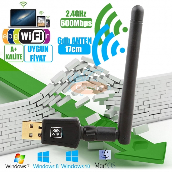 LineOn 600Mbps Usb Wireless Wifi Büyük Antenli