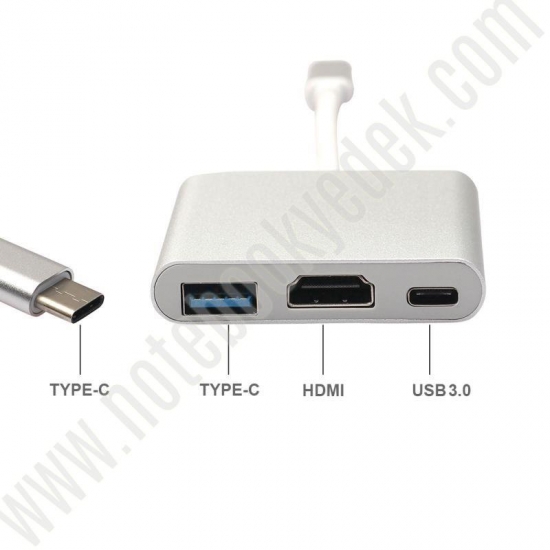 LineOn USB Type C to HDMI + USB 3.0 + Type C Çevirici Aparat